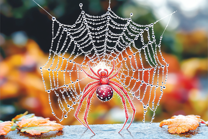 Spider Web With Dew Drops And Spider