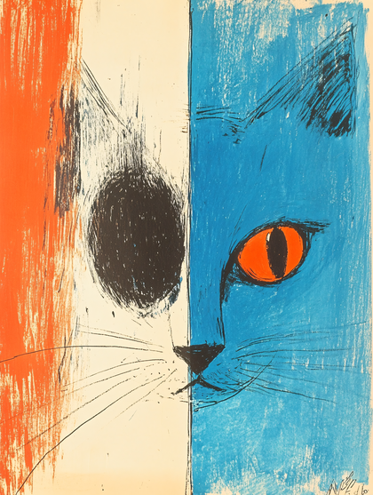 Split Tone Cat Portrait Painting