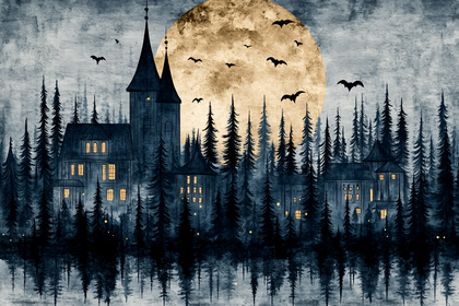 Spooky Night Scene with Bats and Castle