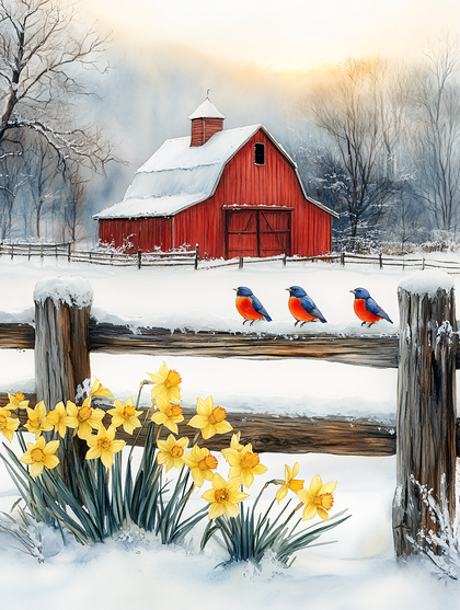Spring Barn With Birds