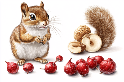Squirrel with Nuts and Berries