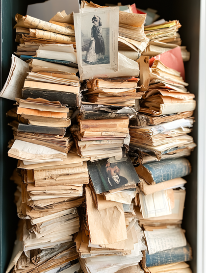 Stack Of Antique Documents And Books