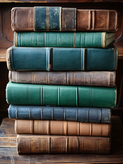 Stack Of Antique Leather Books