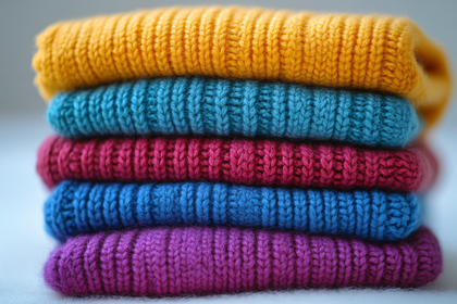 Stack Of Colorful Knitted Hats
