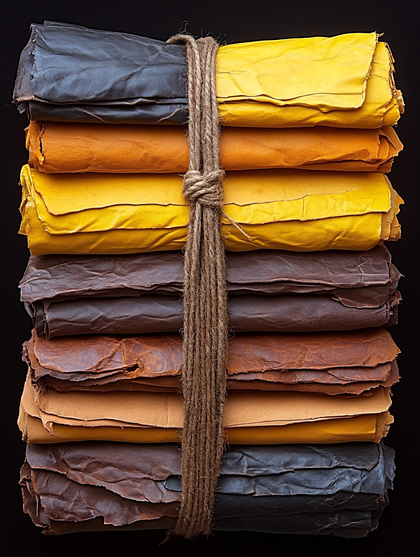 Stack Of Dyed Leather Tied With Rope