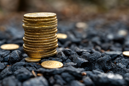 Stack Of Gold Coins On Dark Stones