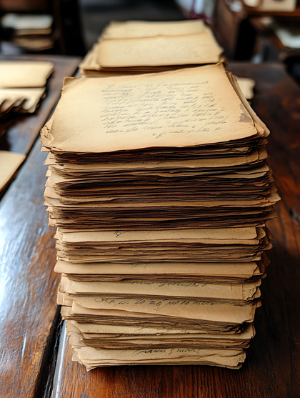 Free Download Stack of Old Handwritten Letters on Wooden Desk