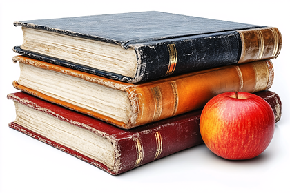 Stack Of Old Books With Apple