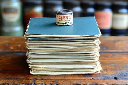 Stack Of Old Papers With Tin Can