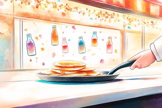 Stack of Pancakes with Syrup in Pan