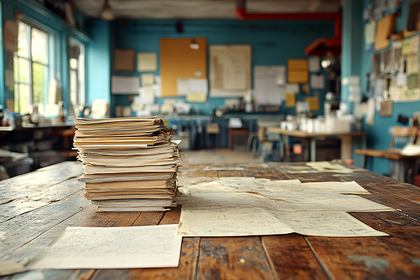 Stack Of Papers On Wooden Desk