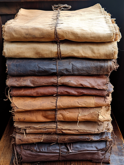 Stack Of Rustic Textile Sheets
