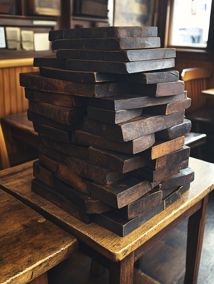 Stack Of Rustic Wooden Planks On Table