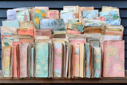 Stack Of Vintage Papers And Maps
