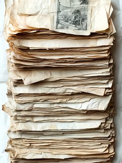 Stack Of Vintage Papers With Illustration