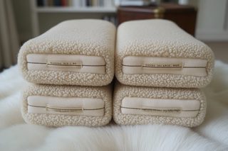 Stacked Beige Sherpa Cushions