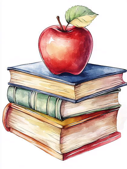 Stacked Books And Apple