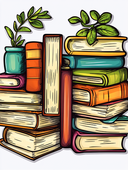 Stacked Books with Plants