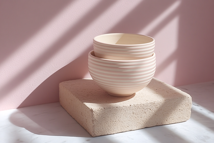 Stacked Bowls on Stone Block