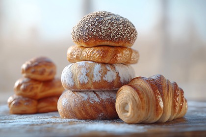 Stacked Bread and Croissant Still Life