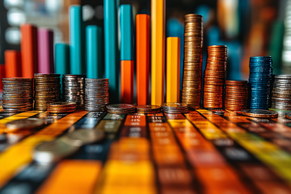 Stacked Coins And Colorful Bar Graph