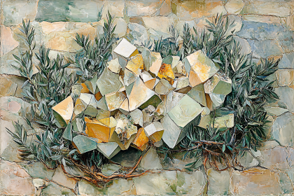 Stacked Geometric Stones with Foliage