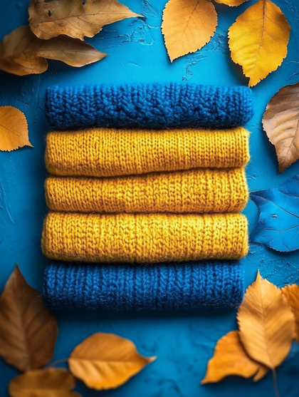 Stacked Knitwear with Autumn Leaves