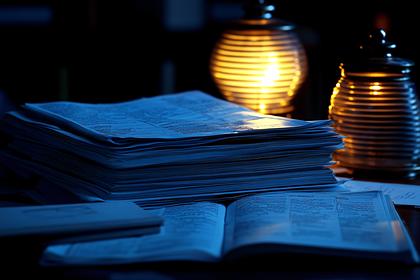 Stacked Legal Documents and Lanterns