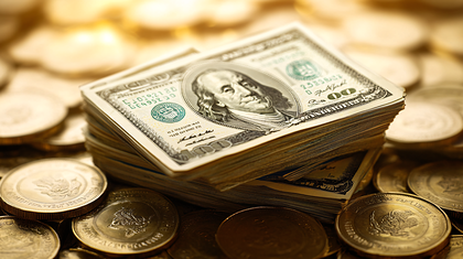 Stacked Money And Gold Coins