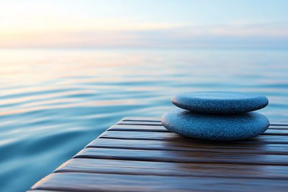 Stacked Stones On Wooden Pier