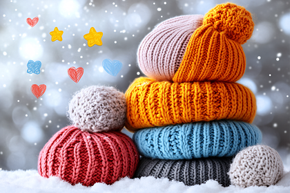 Stacked Winter Hats with Snowflakes