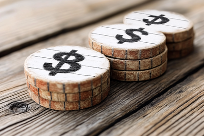 Stacked Wooden Dollar Sign Coins