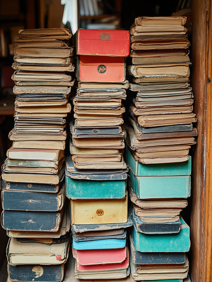 Stacks Of Antique Books And Boxes