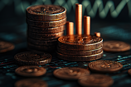 Stacks Of Bitcoin Coins And Graph