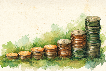 Stacks Of Coins Growing In Grass