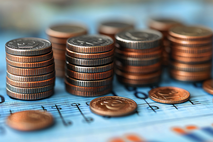 Stacks Of Coins On Blue Background