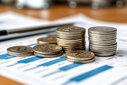 Stacks of Coins on Financial Charts