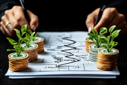 Stacks of Coins with Plants on Financial Chart