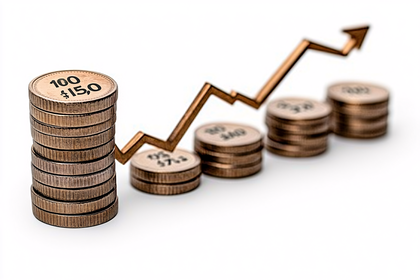 Stacks of Coins with Rising Arrow