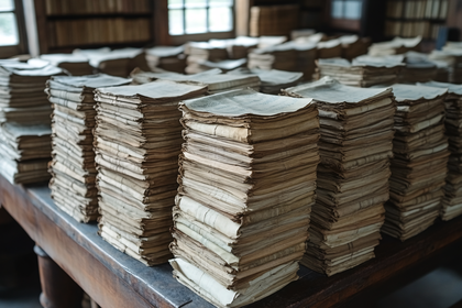 Stacks Of Old Papers In Library