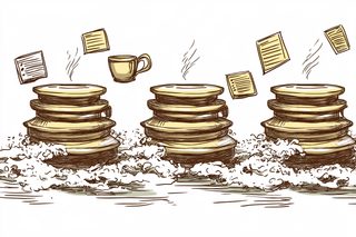 Stacks of Pancakes with Notes and a Coffee Cup