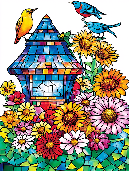 Stained Glass Aviary With Flowers