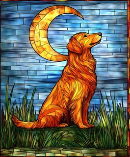 Stained Glass Golden Retriever Moon