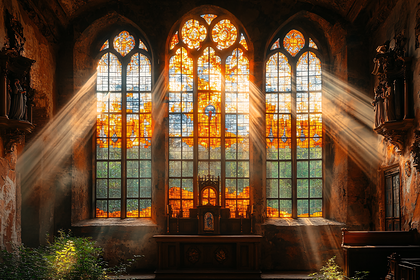 Stained Glass Window with Sunlight