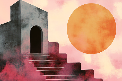Stairway To Arch Doorway With Sun