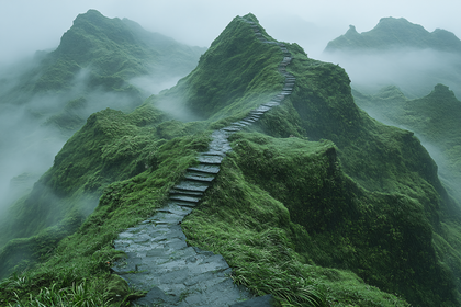 Stairway to Heaven in Verdant Mountains