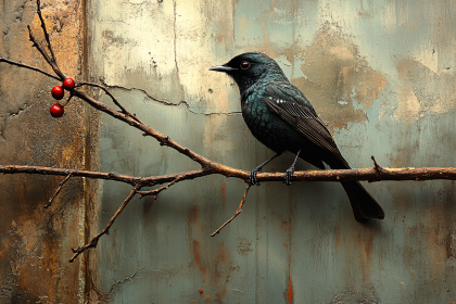 Starling with Red Berries
