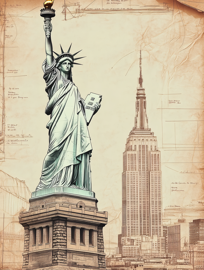 Statue of Liberty and Empire State Building Sketch