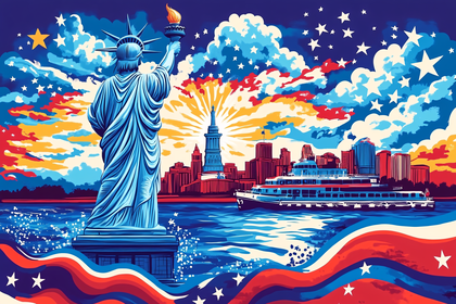 Statue Of Liberty And New York Skyline Illustration