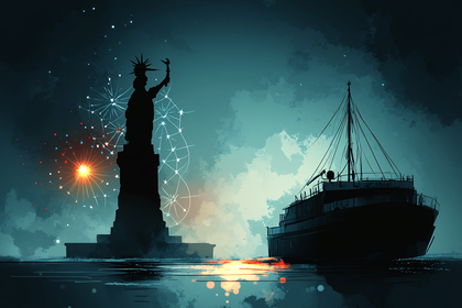 Statue Of Liberty And Ship At Night